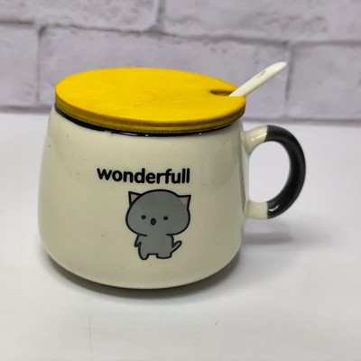ماگ درب دار قاشق دار سفید wonderfull